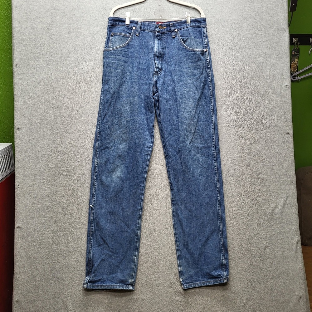 Wrangler Men Jeans 34X30 Blue Denim 3MWZPW Relaxed Westerncore Logo 35" READ